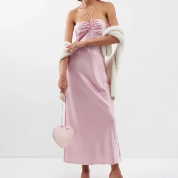 reformation valora satin dress Reformation Valora Satin Halter Maxi Dress in Color Babygirl Pink Size 10